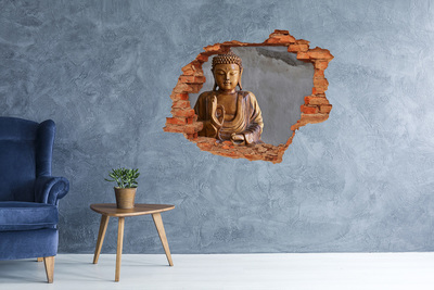 Autocollant mural trou Bouddha en bois brique