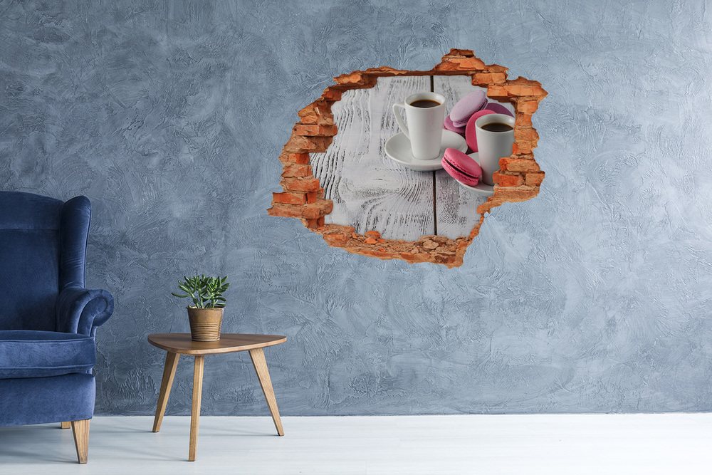 Sticker mural effet trou Café et biscuits brique