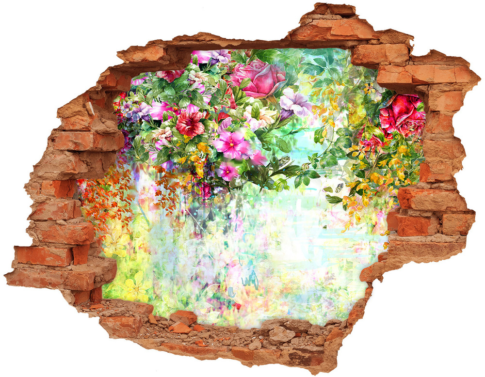 Sticker trou dans le mur Fleurs multi-colorants brique