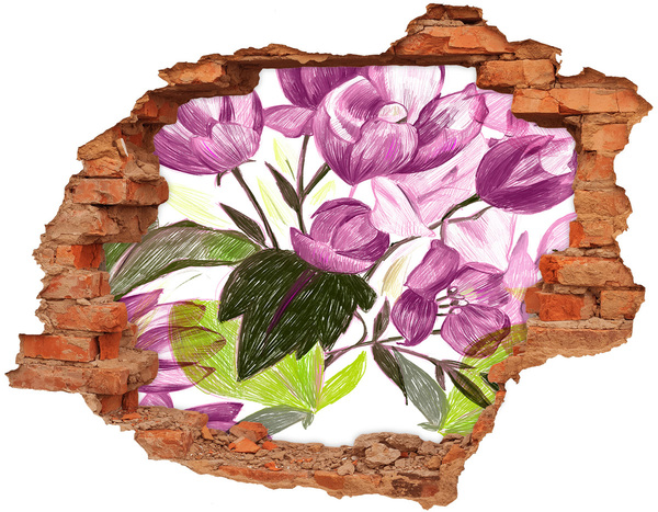 Sticker mural effet trou Jardin fleuri derrière le mur