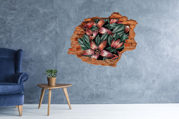 Autocollant à effet 3d trou Un motif floral sur un mur abîmé