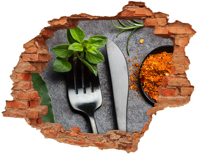 Autocollant à effet 3d trou Le monde culinaire derrière le mur