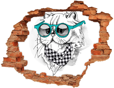 Autocollant à effet 3d trou Chat stylé avec des lunettes