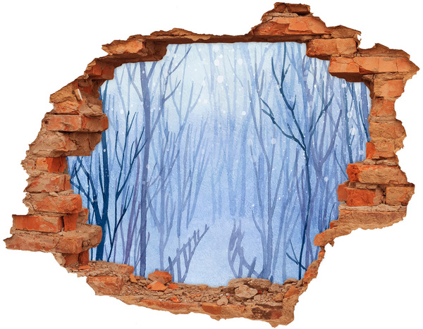 Autocollant à effet 3d trou Paysage d'hiver à travers un trou dans le mur
