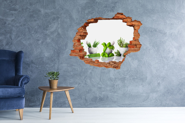 Autocollant mural trou jardin vert avec des herbes aromatiques