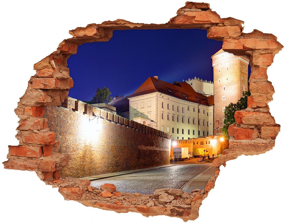 Sticker mural effet trou Cracovie en Pologne brique