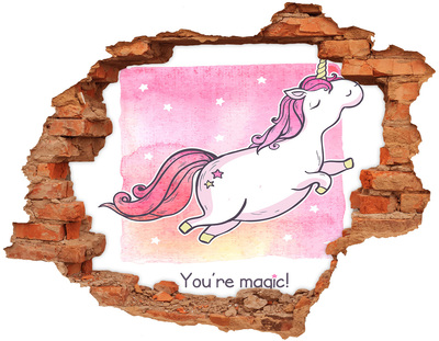 Sticker trou dans le mur Licorne rose brique