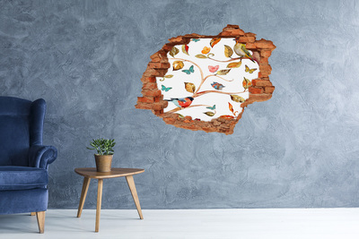 Sticker trou dans le mur Oiseaux et papillons brique