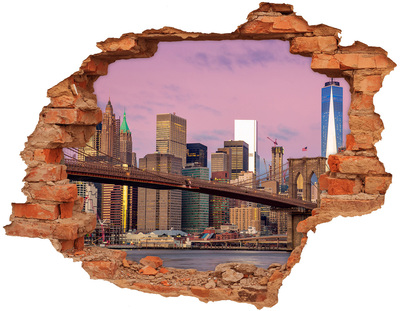 Sticker mural effet trou Manhattan New York ciel brique