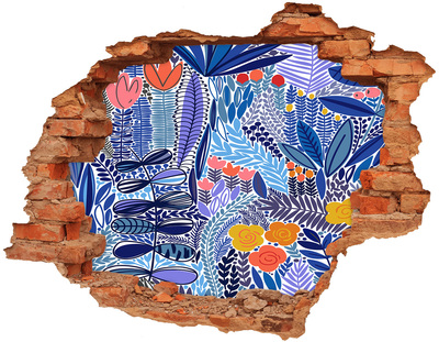 Sticker mural effet trou jardin tropical caché