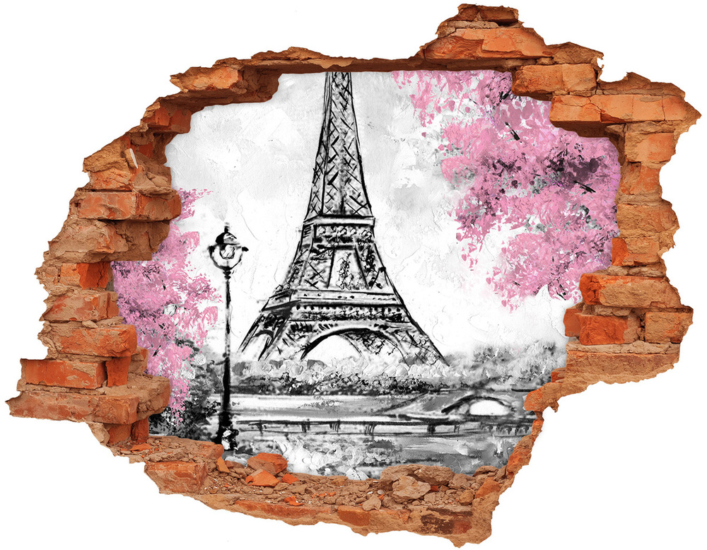 Sticker trou dans le mur Tour Eiffel Paris France brique