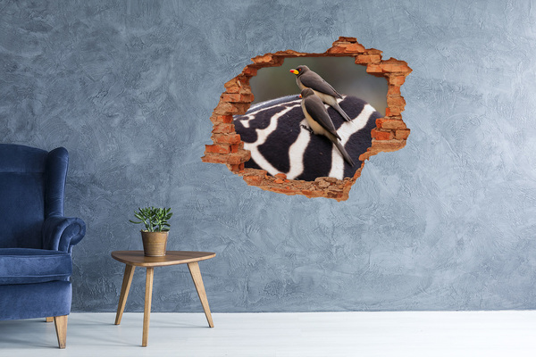 Sticker mural effet trou Des oiseaux sur le dos d'un zèbre
