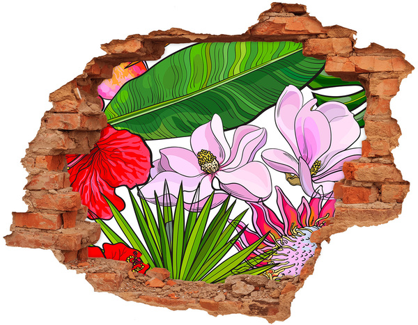 Autocollant mural trou Fleurs hawaïennes plantes brique