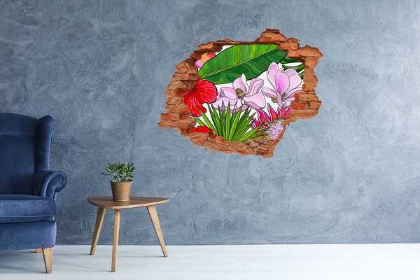 Autocollant mural trou Fleurs hawaïennes plantes brique