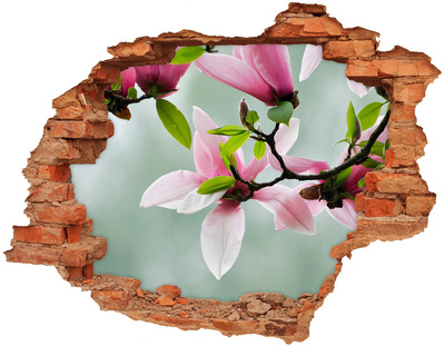Autocollant à effet 3d trou Des fleurs de magnolia dans un mur endommagé