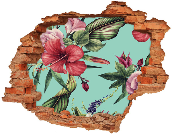 Autocollant mural trou Fleurs tropicales plantes brique