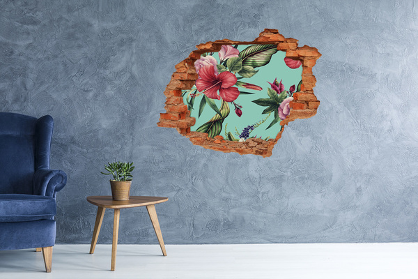 Autocollant mural trou Fleurs tropicales plantes brique