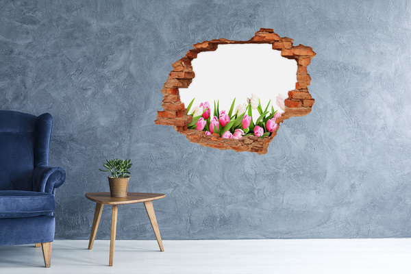 Sticker mural effet trou Tulipes roses brique