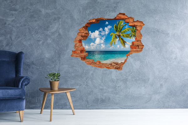Sticker mural effet trou Plage tropicale avec un palmier