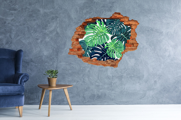 Autocollant mural trou Feuilles exotiques brique