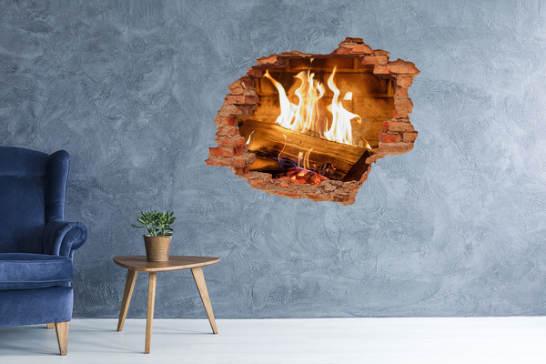 Sticker trou dans le mur Cheminée allumée