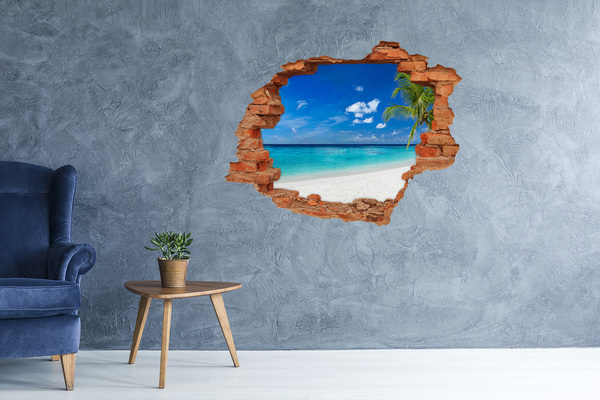Sticker mural effet trou Plage tropicale avec un palmier