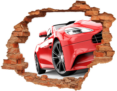 Autocollant à effet 3d trou Voiture de sport rouge derrière le trou dans le mur