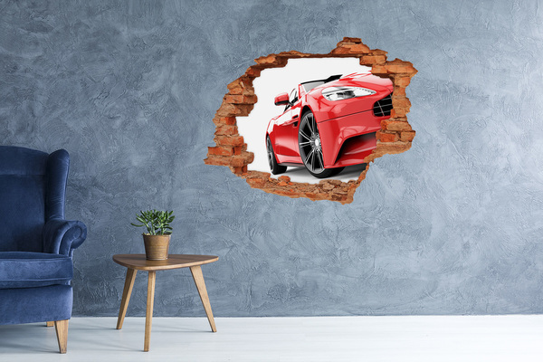 Autocollant à effet 3d trou Voiture de sport rouge derrière le trou dans le mur