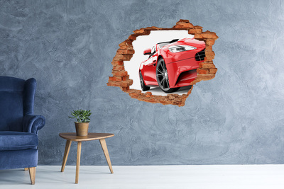 Autocollant à effet 3d trou Voiture de sport rouge derrière le trou dans le mur