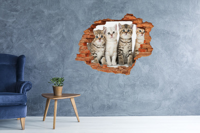 Autocollant à effet 3d trou Le trio de chats derrière le trou dans le mur