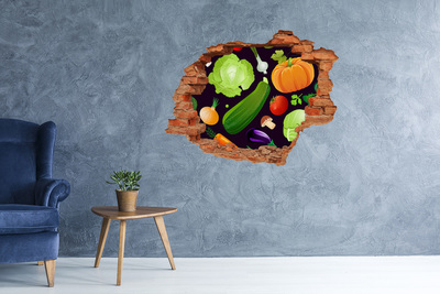 Autocollant à effet 3d trou Fruits et légumes dans un trou dans le mur