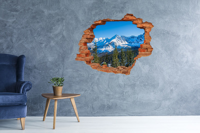 Sticker mural effet trou paysage de montagne hivernal