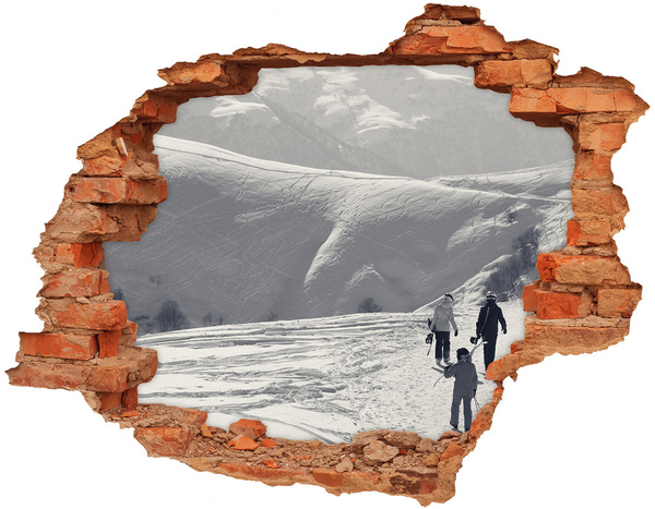 Sticker mural effet trou paysage de montagne hivernal
