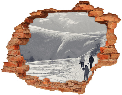 Sticker mural effet trou paysage de montagne hivernal