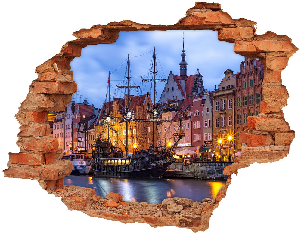 Sticker mural effet trou Gdańsk Pologne brique