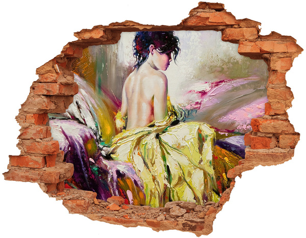 Autocollant mural trou Femme en robe jaune