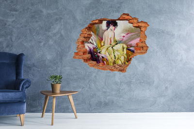 Autocollant mural trou Femme en robe jaune