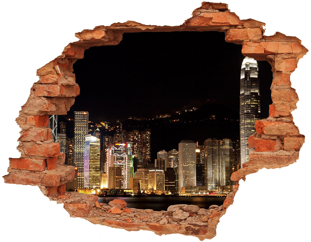 Sticker mural effet trou Hongkong brique