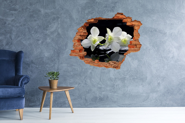 Sticker mural effet trou Fleurs et pierres dans un style zen
