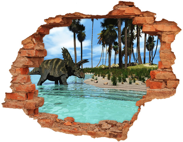 Autocollant à effet 3d trou Un dinosaure dans un paradis tropical