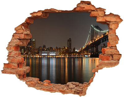 Sticker mural effet trou Vue de New York la nuit