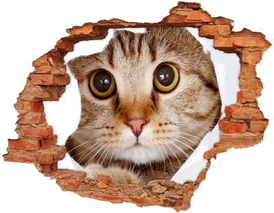 Sticker mural effet trou Chat brique