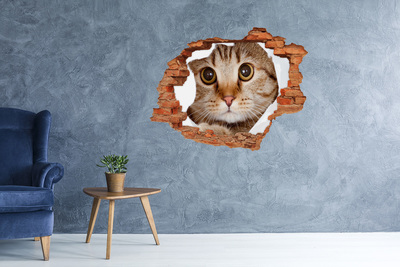 Sticker mural effet trou Chat brique