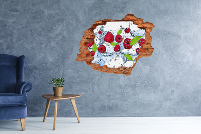 Sticker mural effet trou Framboises et eau brique