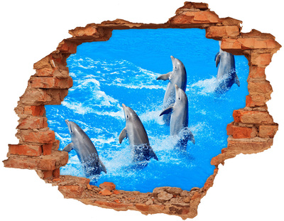 Autocollant mural trou Dauphins brique