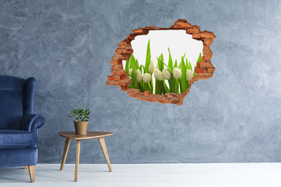 Autocollant mural trou Tulipes blanches brique