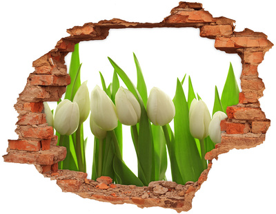 Sticker mural effet trou Tulipes blanches brique