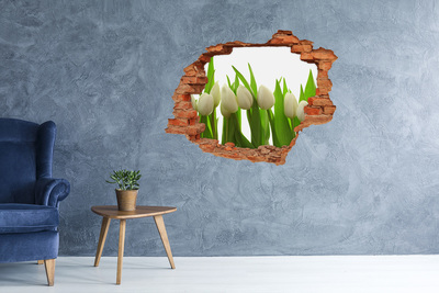 Sticker mural effet trou Tulipes blanches brique