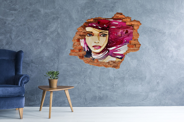 Autocollant mural trou Portrait avec des accents roses