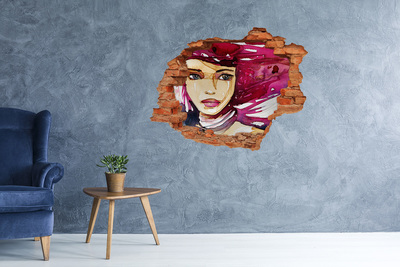 Autocollant mural trou Portrait avec des accents roses